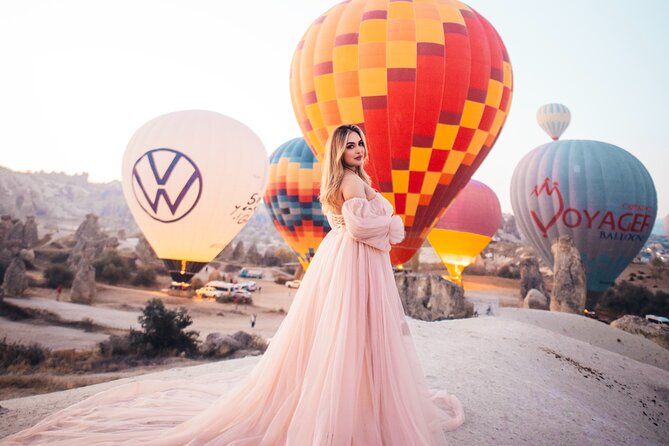 Cappadocia Photoshoot with Flying Dress & Instagram Reels - Flying Dress + Balloon-Glow Photos in 2 Hours